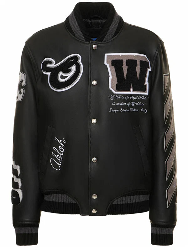 OFF-WHITE-Logo-Patch-Leather-Varsity-Jacket