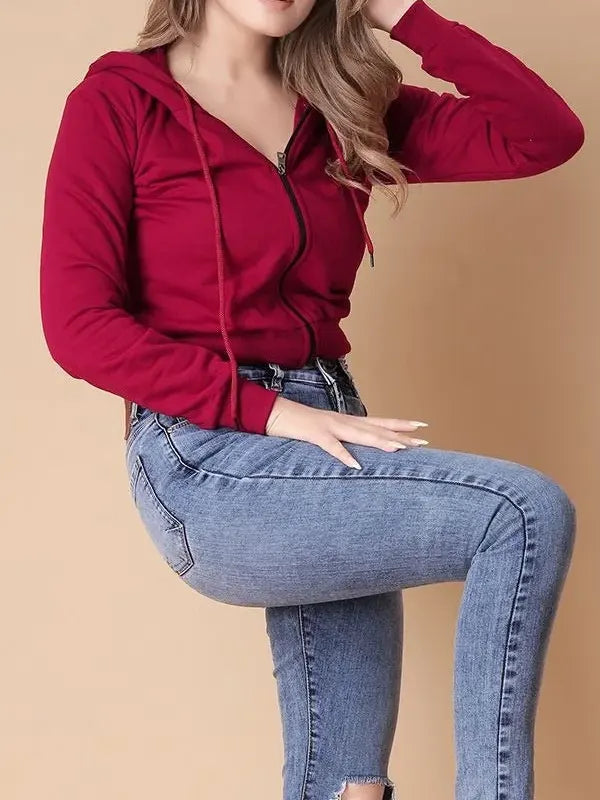 Olivia Women's Red Cropped Zipper Hoodie
