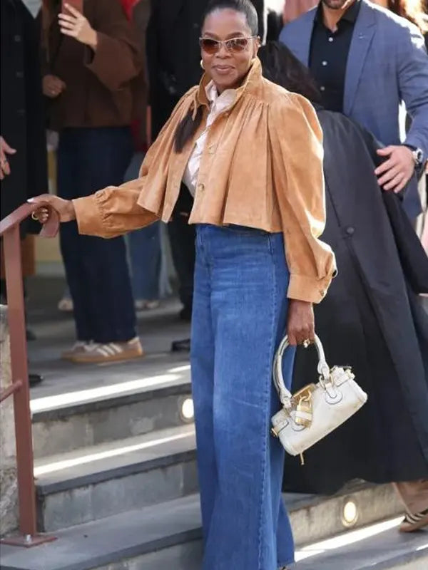 Oprah Winfrey Paris Fashion Week 2026 Cropped Suede Jacket
