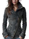 Ora Stroman Black Denim Moto Distressed Asymmetric ZIP Jacket