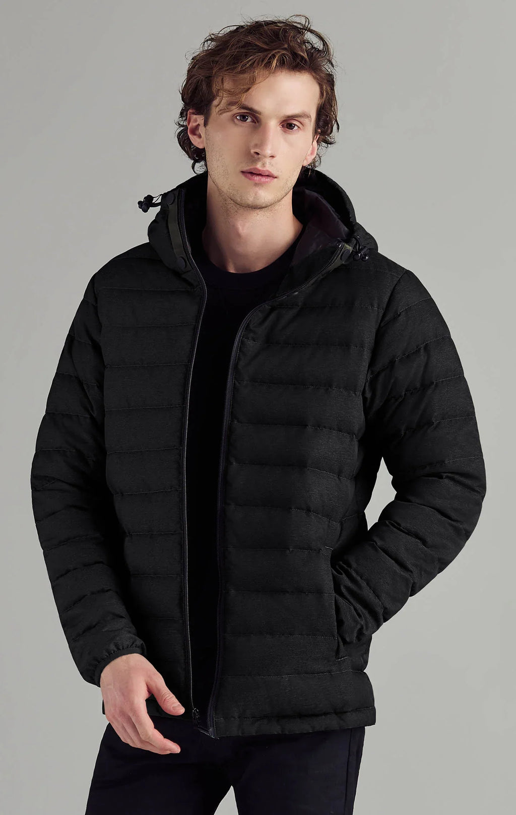 Packable puffer jacket men with hood