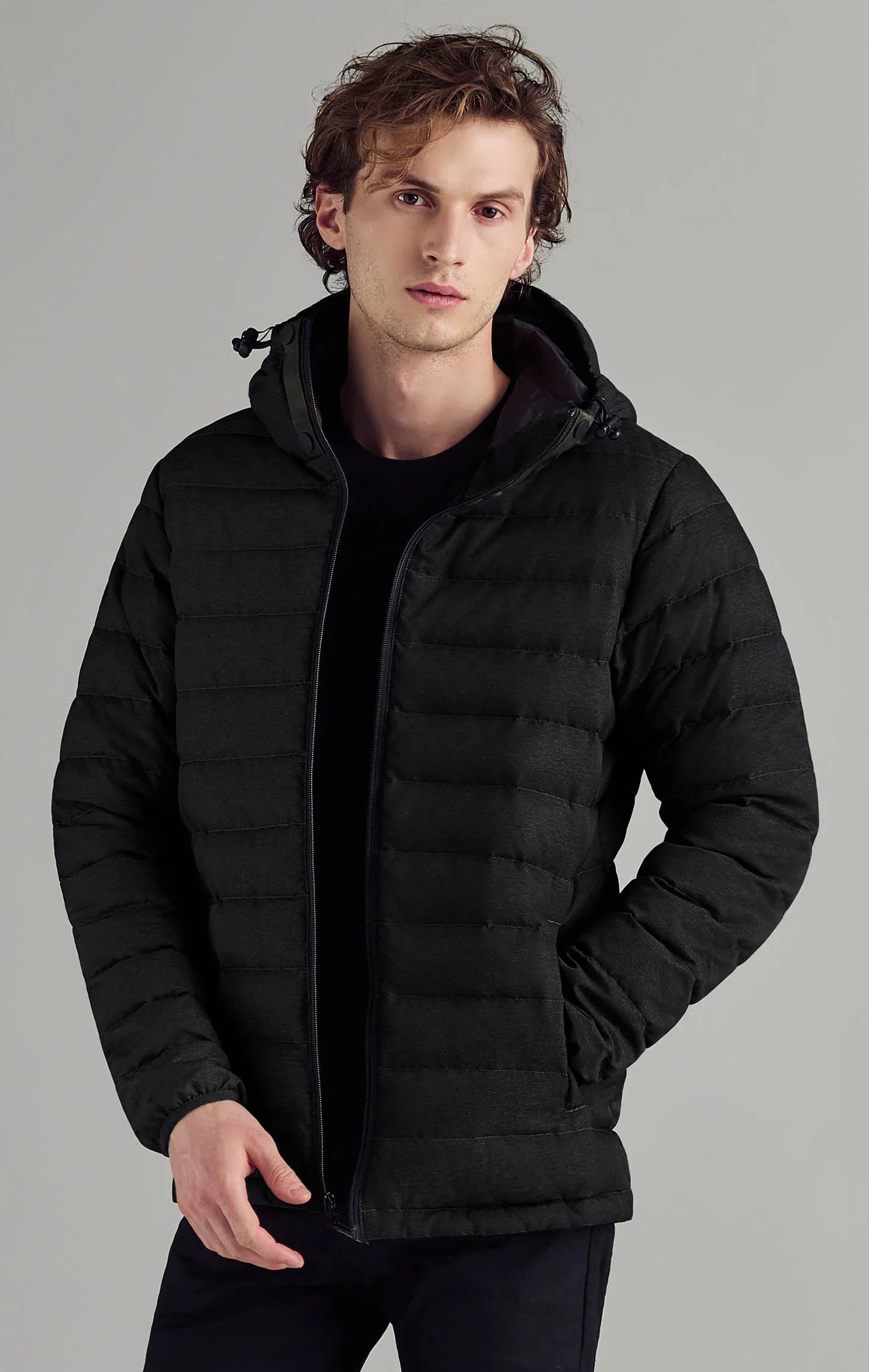 Packable puffer jacket men with hood