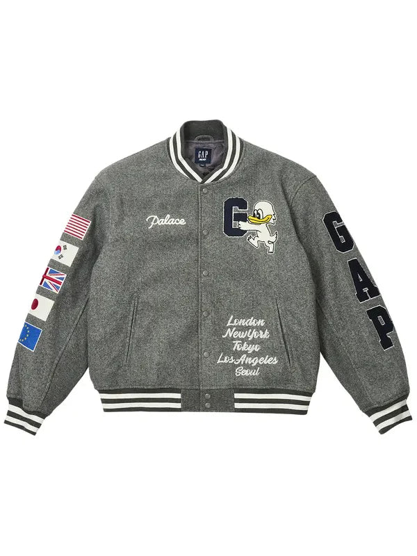 Palace-X-Gap-Varsity-Jacket-Grey