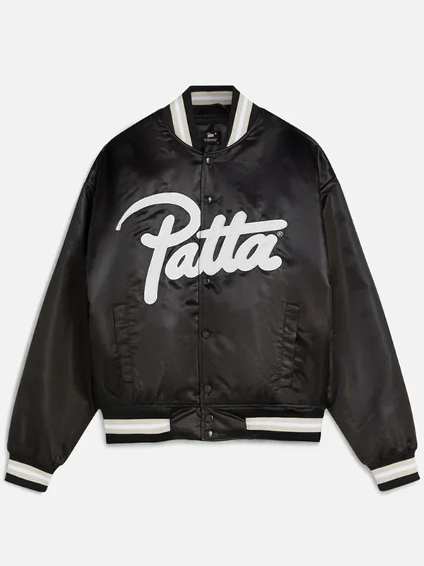 Patta-Script-Logo-Satin-Black-Varsity-Jacket