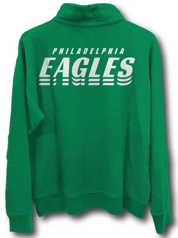 Philadelphia-Eagles-Mens-Kelly-Green-Mock-Neck-Long-Sleeve-Qtr-Zip-Fashion-Pullover