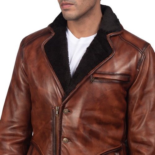 Rocky Fur Leather Blazer Men, Brown Zing Apparel