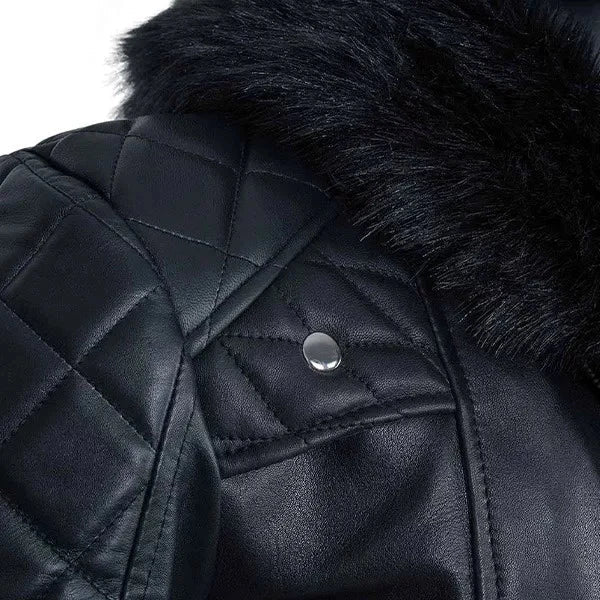 Seth Rollins Black Fur Black Leather Jacket Zing Apparel