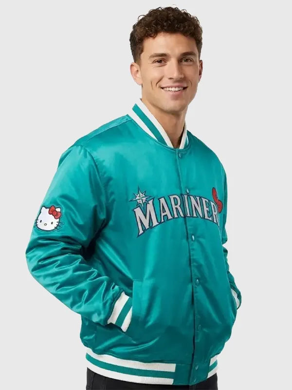 Seattle-Mariners-Michelle-Villafuerte-Hello-Kitty-Green-Bomber-Jacket