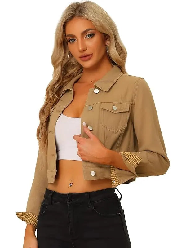 Serena Brakus Women's Slim Fit Cropped Denim Jean Jacket