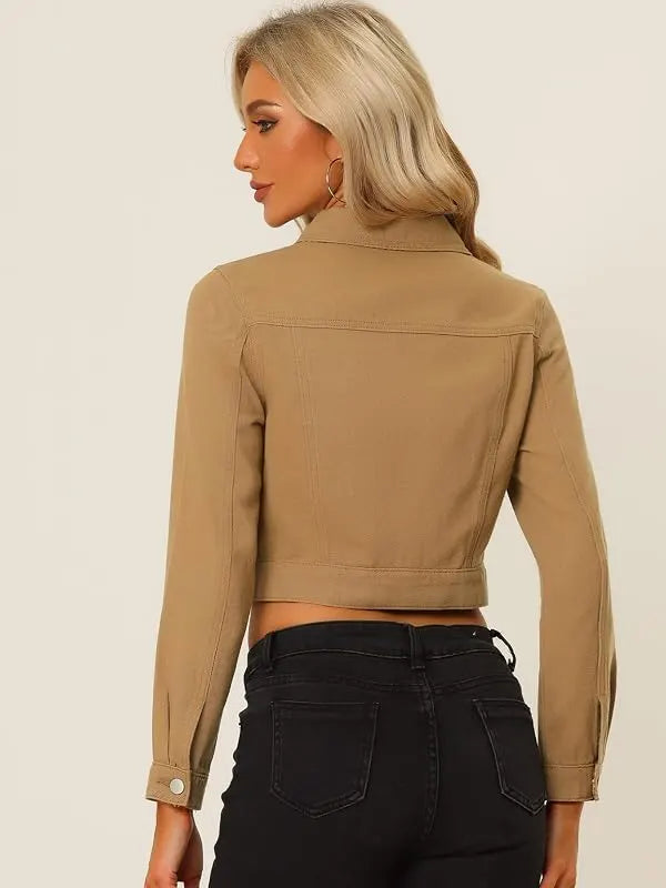 Serena Brakus Women's Slim Fit Cropped Denim Jean Jacket