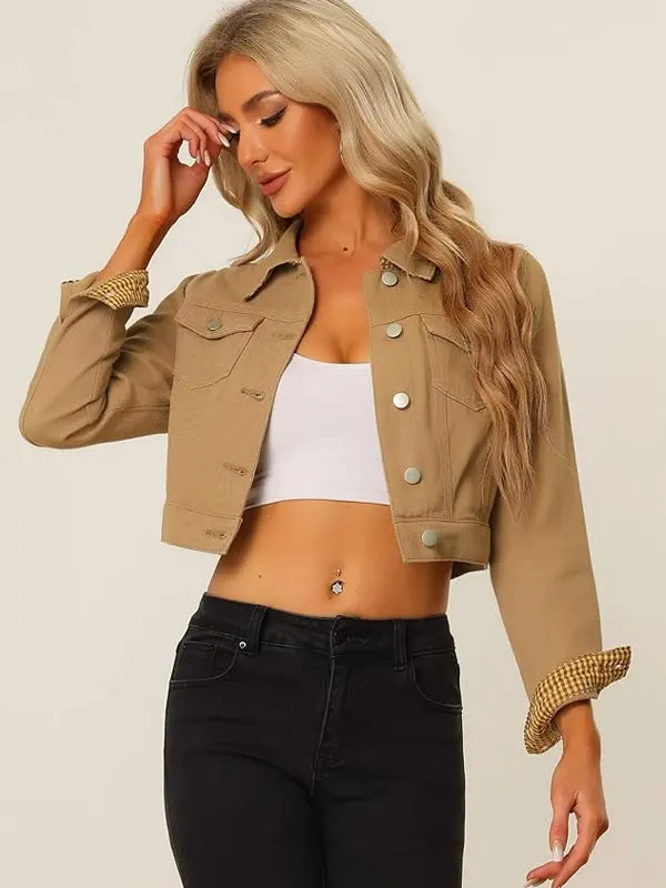 Serena Brakus Women's Slim Fit Cropped Denim Jean Jacket
