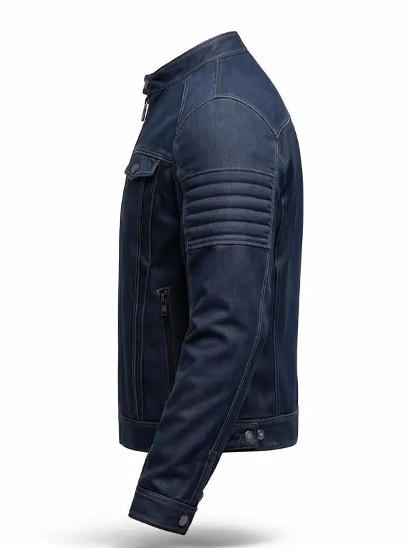 Shad Emard Women's Slim Fit Blue Biker Denim ZIP Jacket