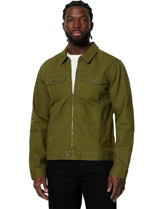 Shayne Torp Olive Green Shirt Collar Cotton ZIP Jacket