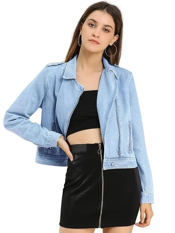 Sheila Kessler Women's Light Blue Biker Denim Jacket