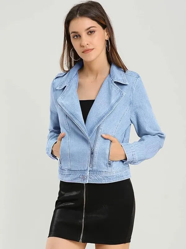 Sheila Kessler Women's Light Blue Biker Denim Jacket