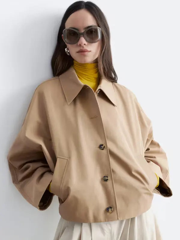 Shirley Cummerata Women Beige Cotton Casual Jacket