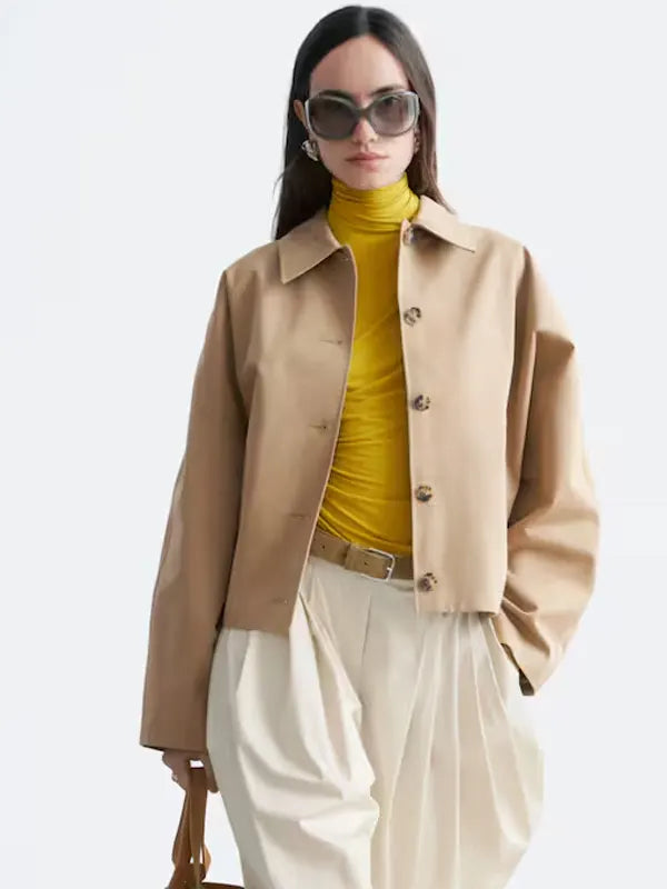 Shirley Cummerata Women Beige Cotton Casual Jacket