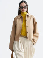 Shirley Cummerata Women Beige Cotton Casual Jacket