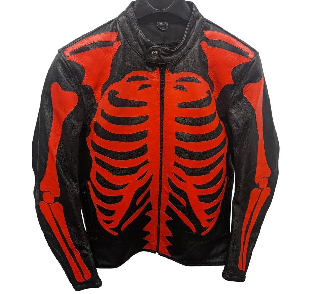 Skeleton Bones Red And Black Leather Jacket