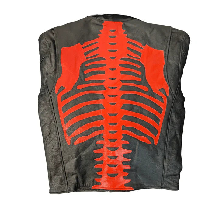 Skeleton Bones Red And Black Leather Jacket For Men And Women