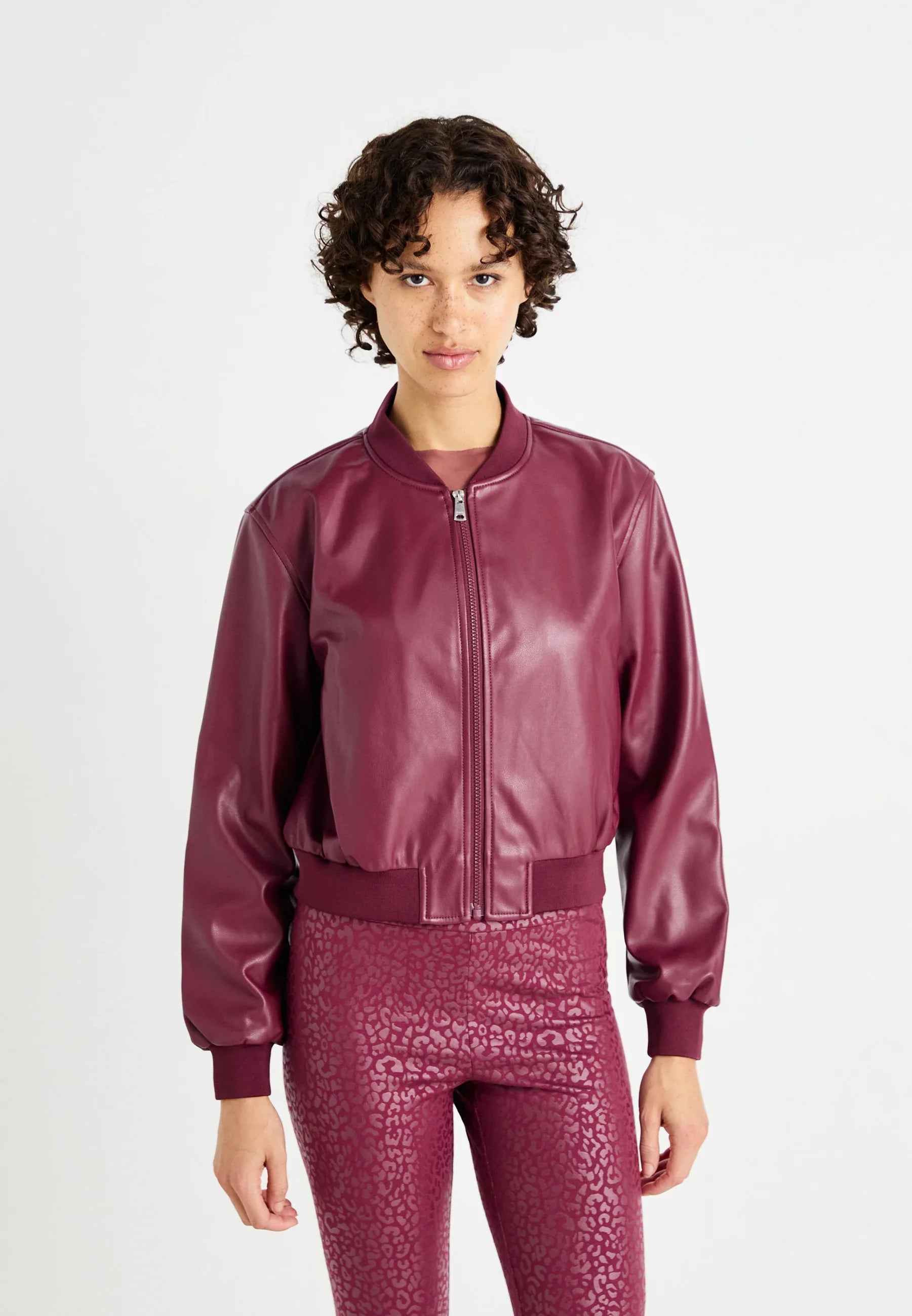 Slim fit burgundy bomber jacket women
