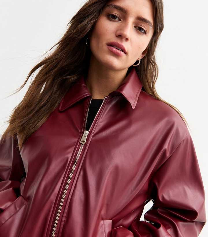 Slim fit genuine leather bomber women
