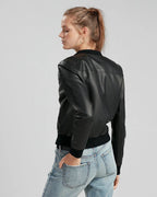 Slim fit leather bomber jacket women