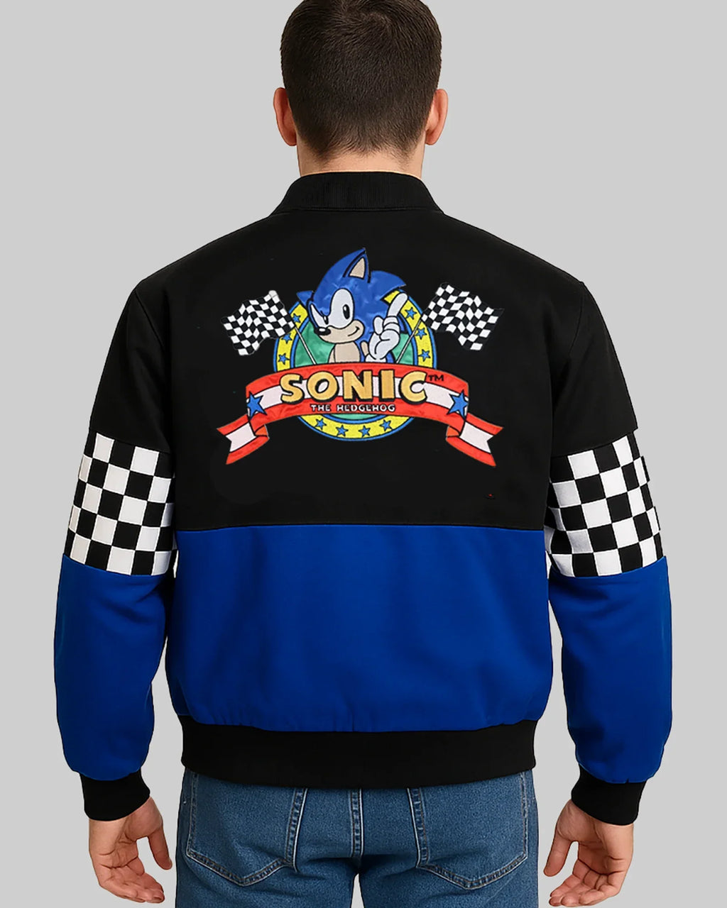 Sonic-The-Hedgehog-Checkered-Racing-Jacket-Back-Side-View