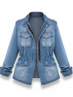 Stephan Kreiger Women's Slim Fit Distressed Denim Jacket