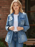 Stephan Kreiger Women's Slim Fit Distressed Denim Jacket