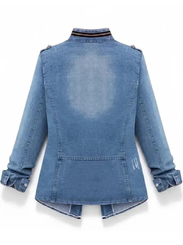 Stephan Kreiger Women's Slim Fit Distressed Denim Jacket