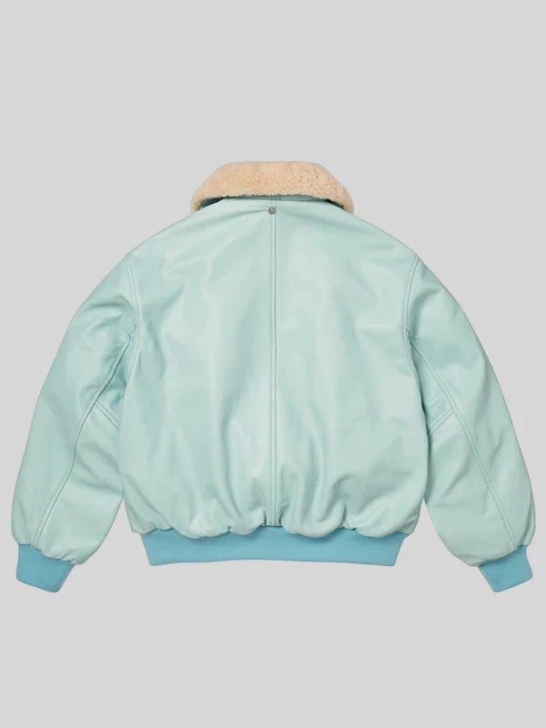 Supreme-Schott-Shearling-Collar-Bomber-Jacket-Light-Blue