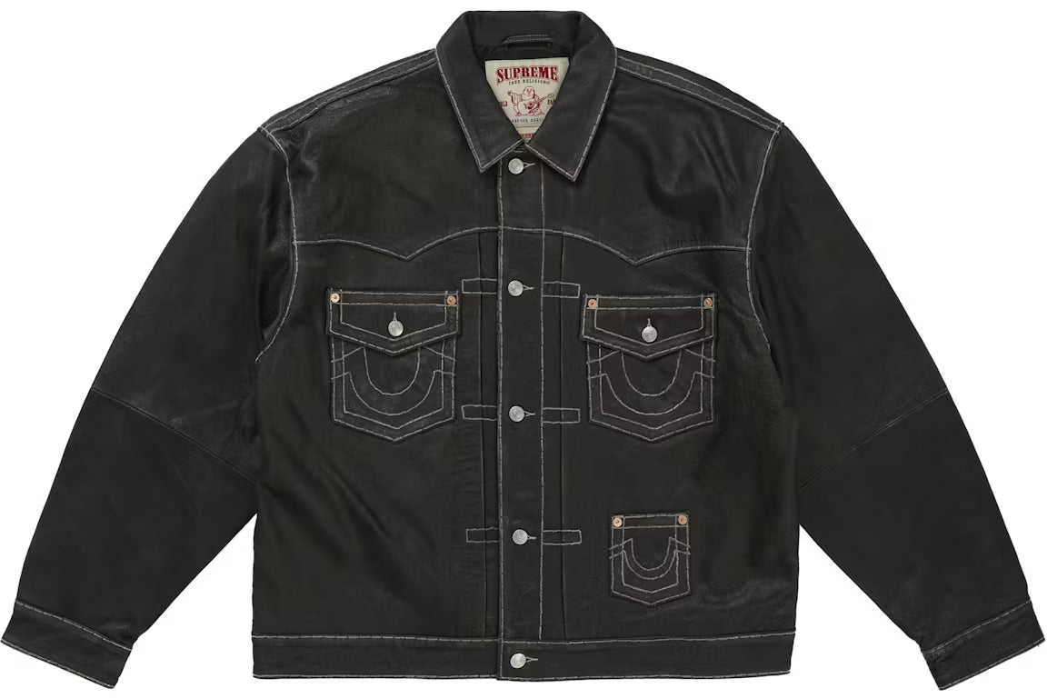 Supreme X True Religion Leather Trucker Jacket Black