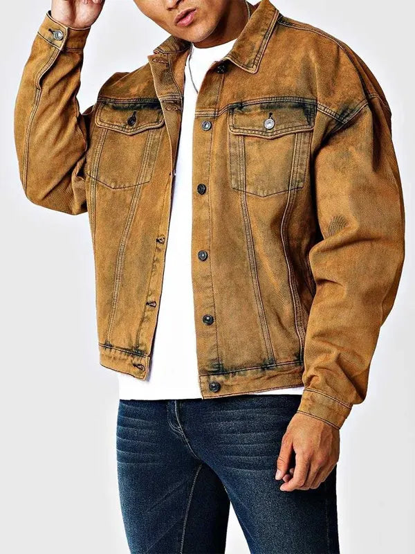 Thomas Brown Vintage Style Shirt Collar Denim Jacket