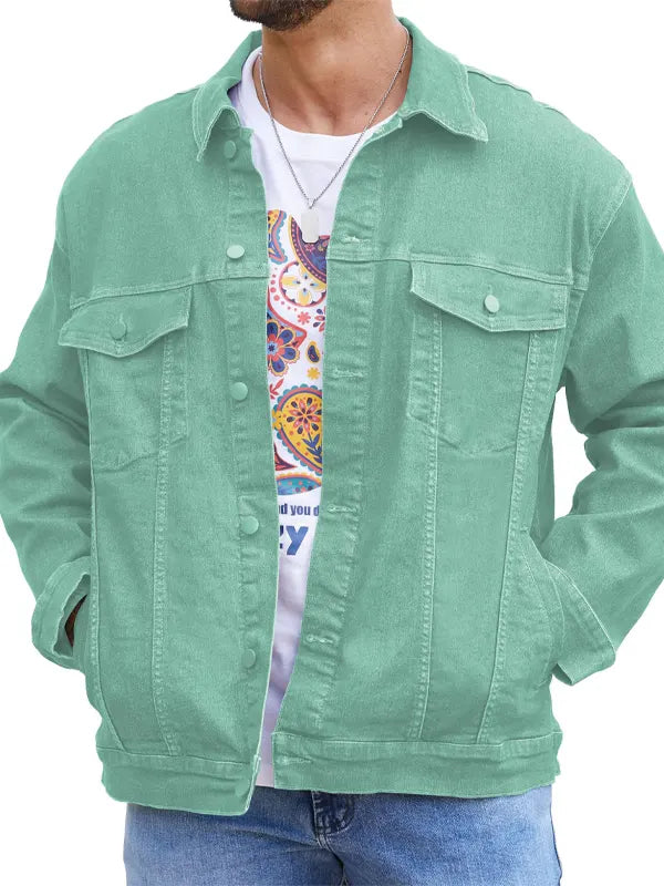 Timothy Men's Green Shirt Collar Jean Jacket
