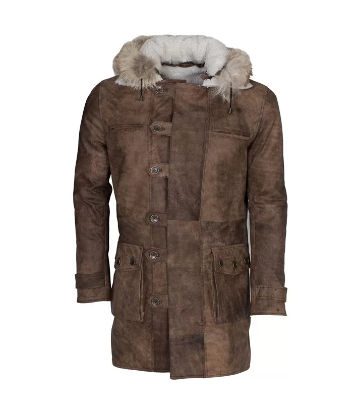 Tom Hardy The Dark Knight Rises Hooded Brown Leather Coat
