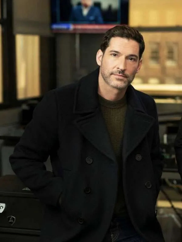 Tom Ellis CIA 2026 Black Wool Peacoat