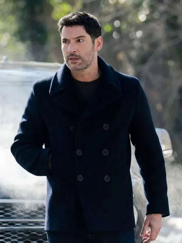 Tom Ellis CIA Black Wool Peacoat