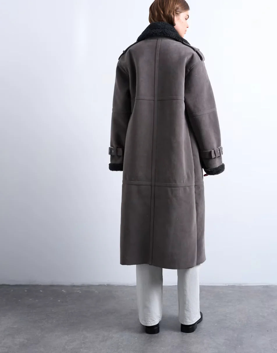 Topshop-Longline-Aviator-Faux-Shearling-Jacket-In-Grey