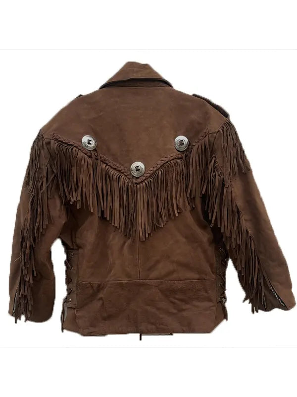 Beverly Hills 90210 S02 Kelly Taylor Vintage Tan Leather Fringe Biker Jacket