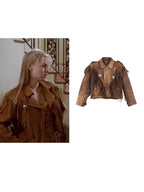 Beverly Hills 90210 S02 Kelly Taylor Vintage Tan Leather Fringe Biker Jacket