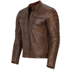 Vintage Racer Biker Brown Slim Fit Jacket For Sale