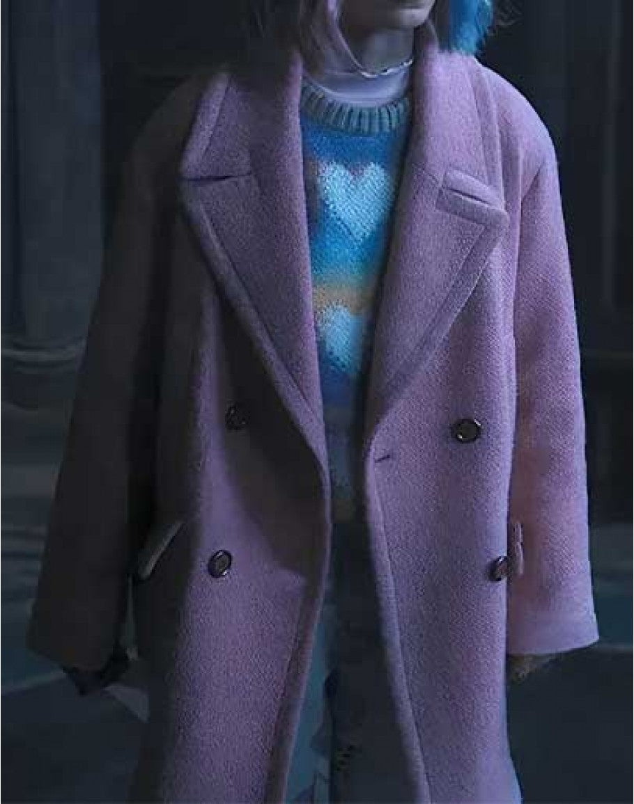 

Wednesday 2022 Emma Myers Pink Wool Coat
