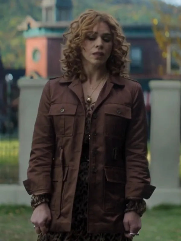 

 Wednesday S02 Billie Piper Brown Satin Jacket
