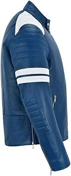 Blue And White Striped Biker Jacket Zing Apparel