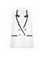 White Sleeveless Blazer Vest With Contrasting Black