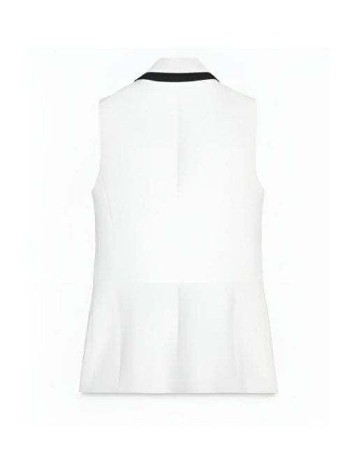 White Sleeveless Blazer Vest With Contrasting Black