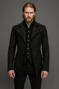 Handmade Men's Black Steampunk Jacket, Gothic Victorian Coat