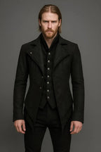 Handmade Men's Black Steampunk Jacket, Gothic Victorian Coat