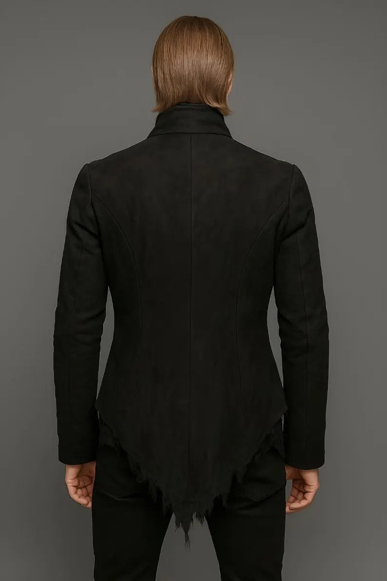 Handmade Men's Black Steampunk Jacket, Gothic Victorian Coat